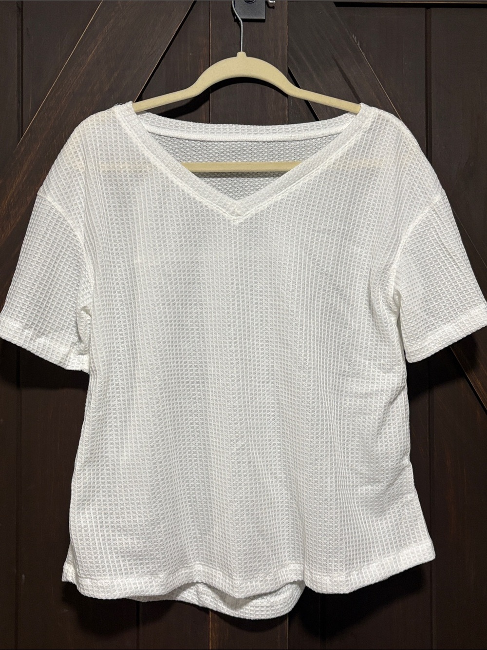 Women’s V-Neck Waffle Short Sleeve Top - White